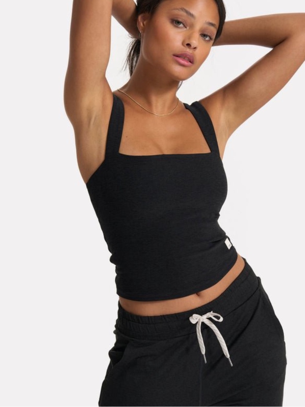 Vuori Elevation Square Neck Cropped Tank Top Heather Black Size Large